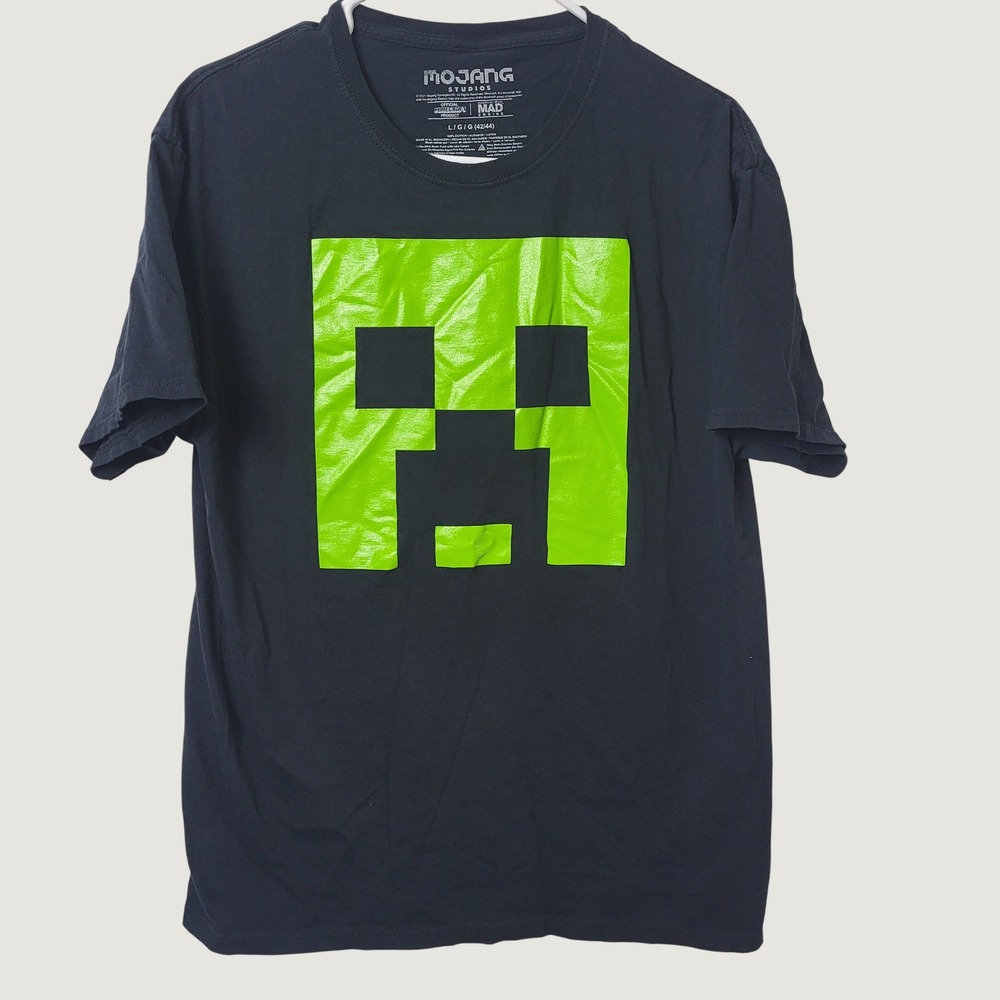 Minecraft Creeper Mens Large Black Graphic T Shirt Mojang Studios Mad Engine Tee